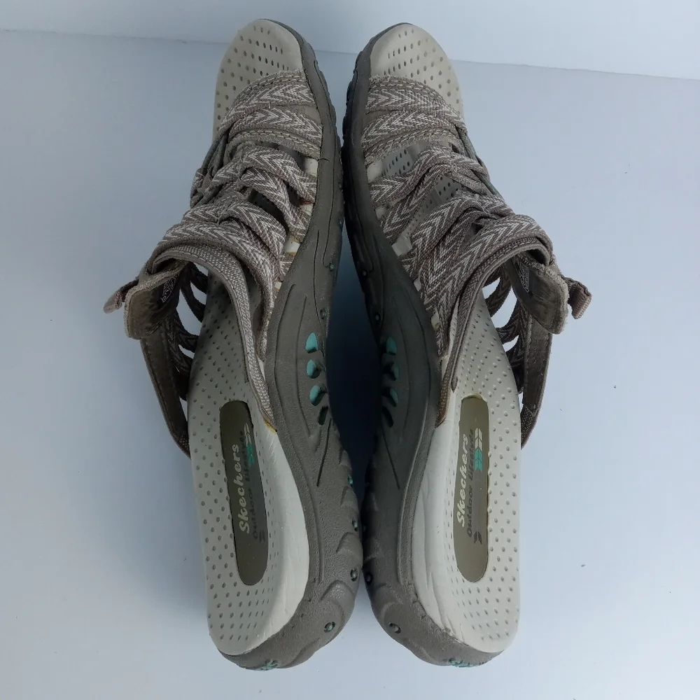 Skechers Reggae Repetition Slides Womens 7 Beige Taupe Slip On Athletic Sandals